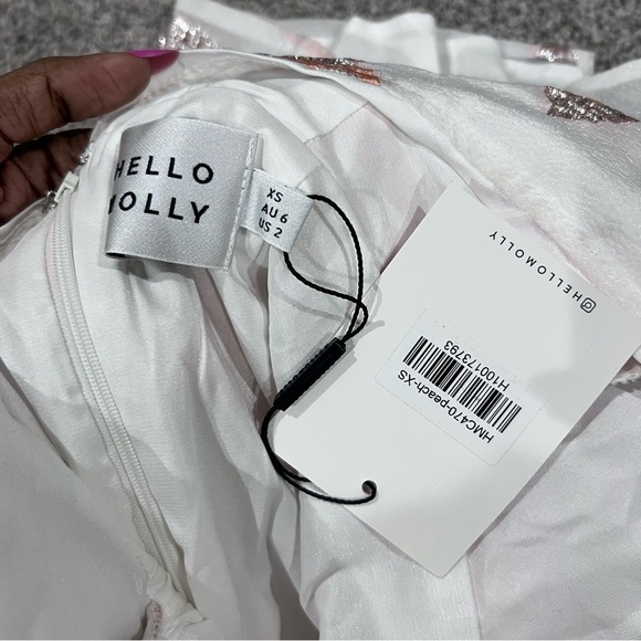 NWT! HELLO MOLLY ORCHARD FIELDS DRESS PEACH Lined Deep Neck Mini Women’s Size XS - Picture 9 of 12